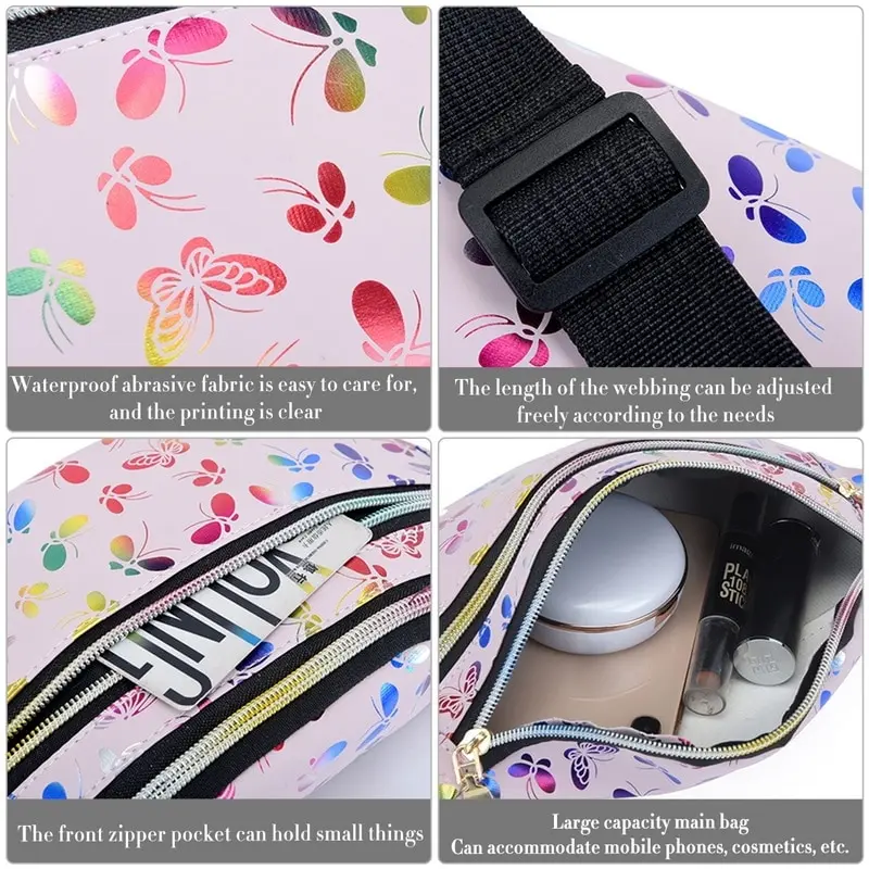 

2020 Printed Waist Bag Women Fanny Pack Colorful Girls Bum Bag Travel Kids Cartoon Belt`s Bag Festival Mobile Phone Pouch Purse