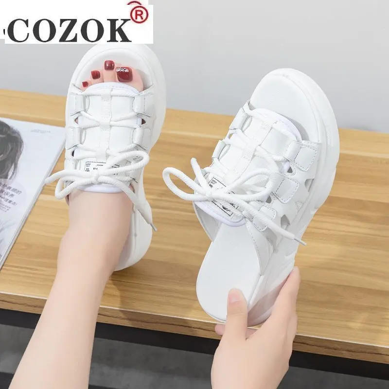

Sandals Women 2021 Summer New Fashion Single Shoes Beach Thick-soled Sandals Slippers Women Open-toed Shoes Color Matching PU