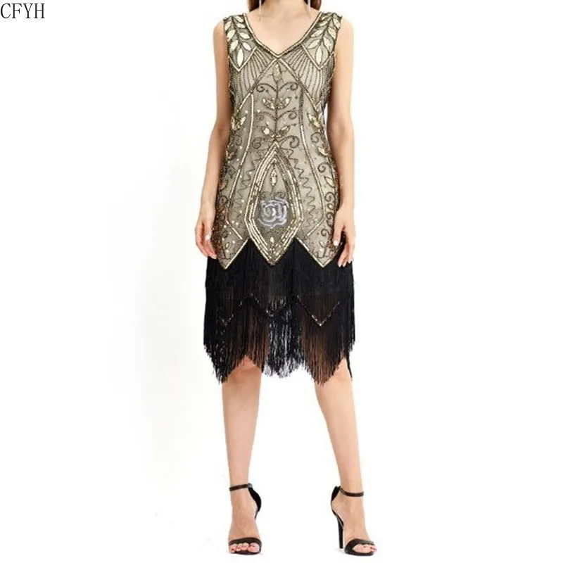 Женское платье-хлопушка Гэтсби винтажный костюм в стиле 20-х с бахромой для