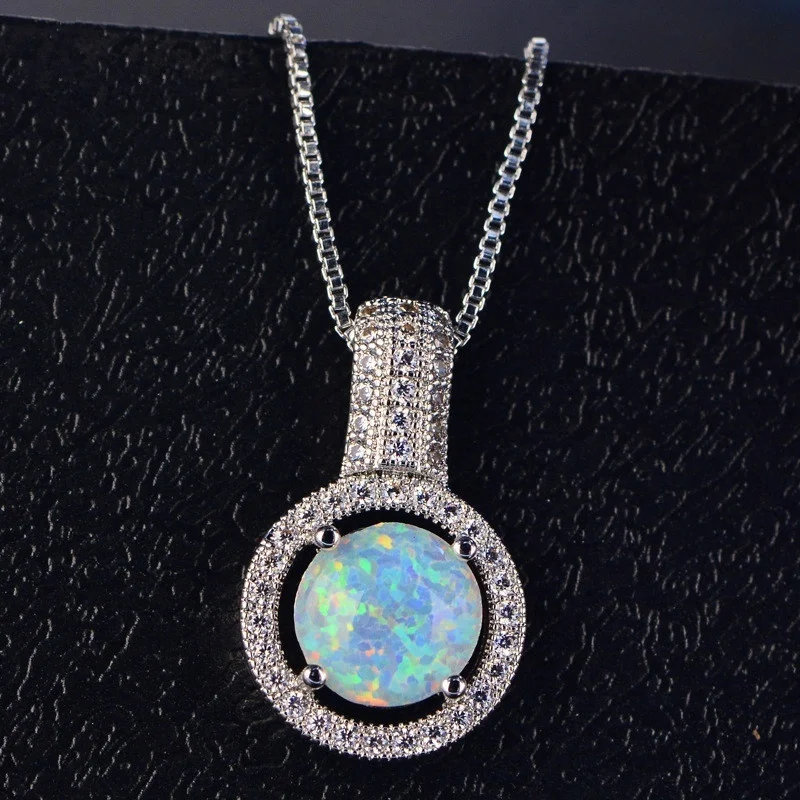 Роскошное круглое ожерелье с имитацией огненного опала модное цирконием для