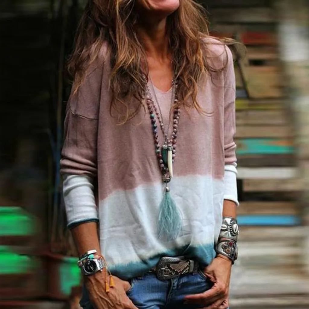 Женская футболка с v-образным вырезом и длинным рукавом яркое платье женская топ