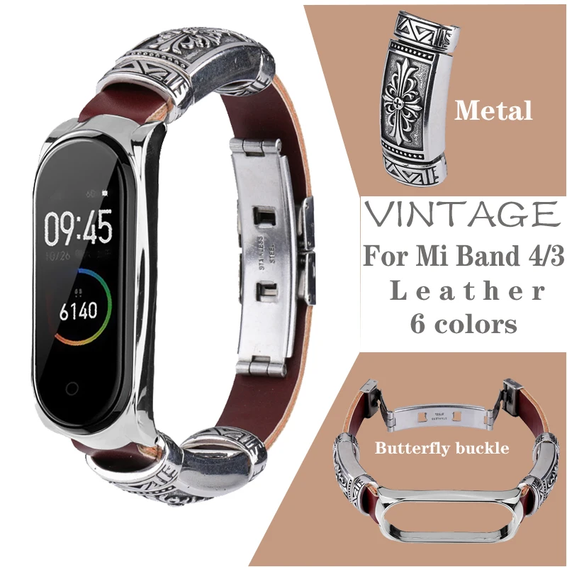 Ремешок для xiaomi Mi Band 4 3 винтажный кожаный браслет петля Аксессуары браслета