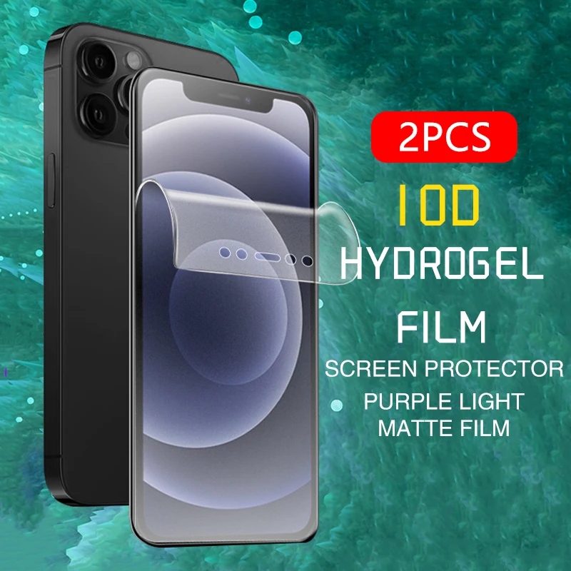 

10D 2Pcs HD Hydrogel Film Screen Protector For iPhone 11 12 pro Max x xs max xr 6 7 8 Plus 6s SE 2020 Purple light Matte Film