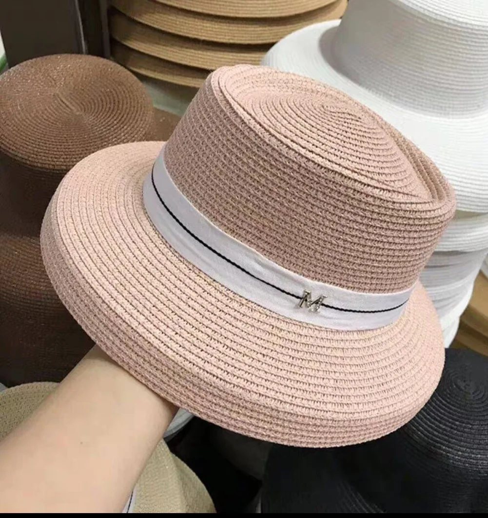 

2021 New Women's Wide Brim Sun Hats Summer Ribbon M Straw Hat Fashion Foldable Beach Boater Hat Cap Holiday Audrey Hepburn