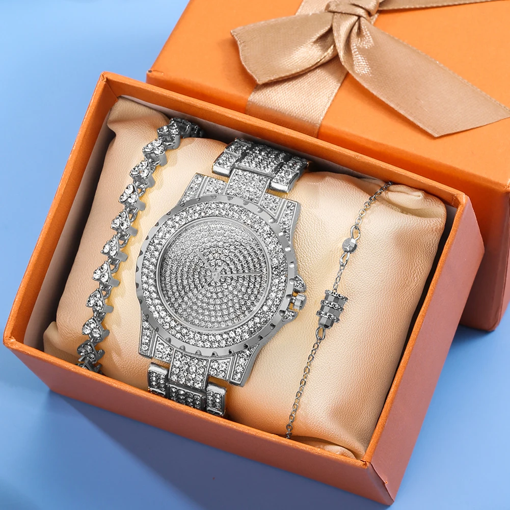 

Women Quartz Watches Rhinestone Diamond Studded Watch Women's Watch with Stones Bracelet Gifts Set for Ladies