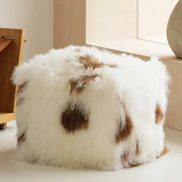 High Quality  Velvet Fabric Nordic style Modern fabric round fur ottomans stool with metal legs