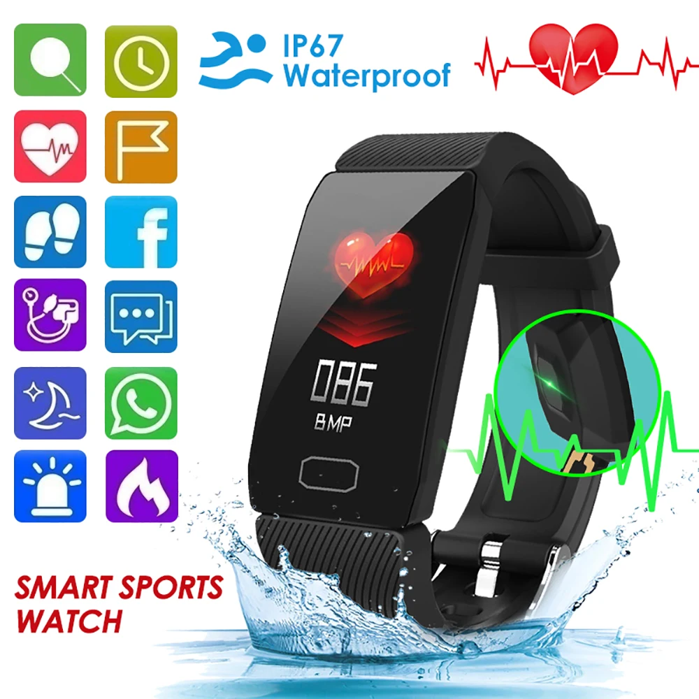 

1.14 inch Sports Smart Bracelet Waterproof Heart Rate Blood Pressure Oxygen Monitor Fitness Tracker Wristband for IOS Android