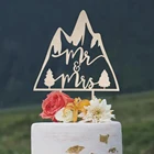 Уникальные украшения для свадебного торта Mr  Mrs, горная рустикальная Топпер для торта на свадьбу, годовщину и помолвку в зеркале из золотого дерева и акрила