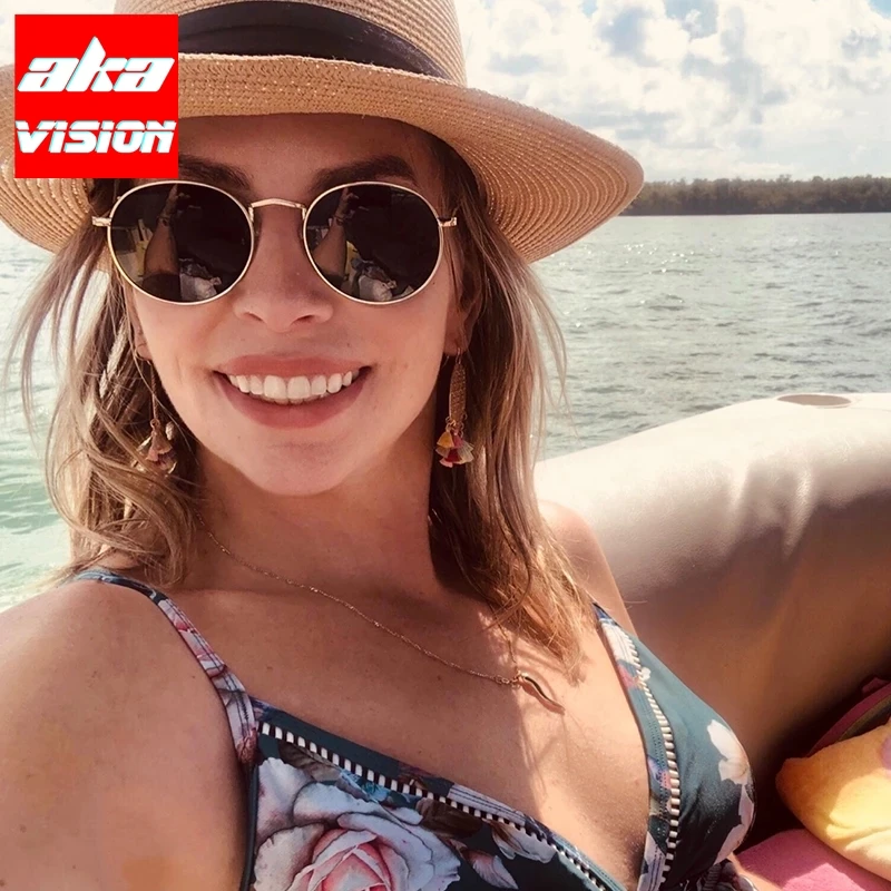 

AKA VISION 2021 Small Round Sunglasses Women/Men Brand Designer Eyeglasses Women Alloy Mirror Glasses Women Vintage Oculos uv400