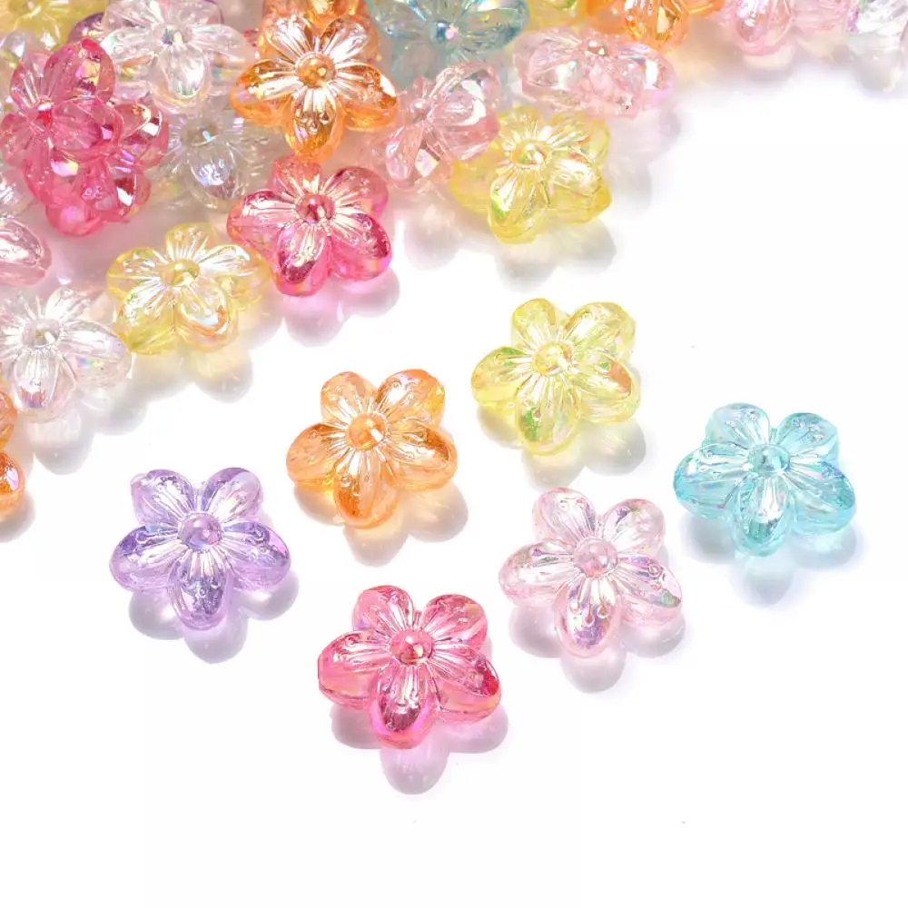 

50Pcs/Lot 15mm Transparent AB Color Flower Shape Acrylic Beads Loose Spacer Beads For Jewelry Making DIY Handmade Bracelet