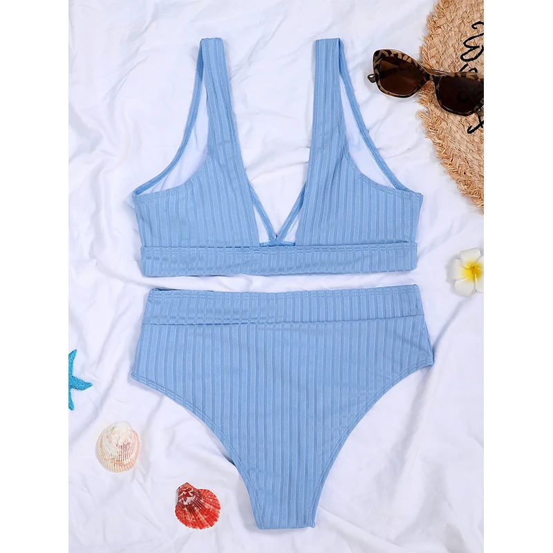 

Sexy Bikini 2021 Solid Swimsuit Women 2 Pieces High Waist Brazilian Bikini Set Push Up Swimwear Bathing Suit Women Beach Wear