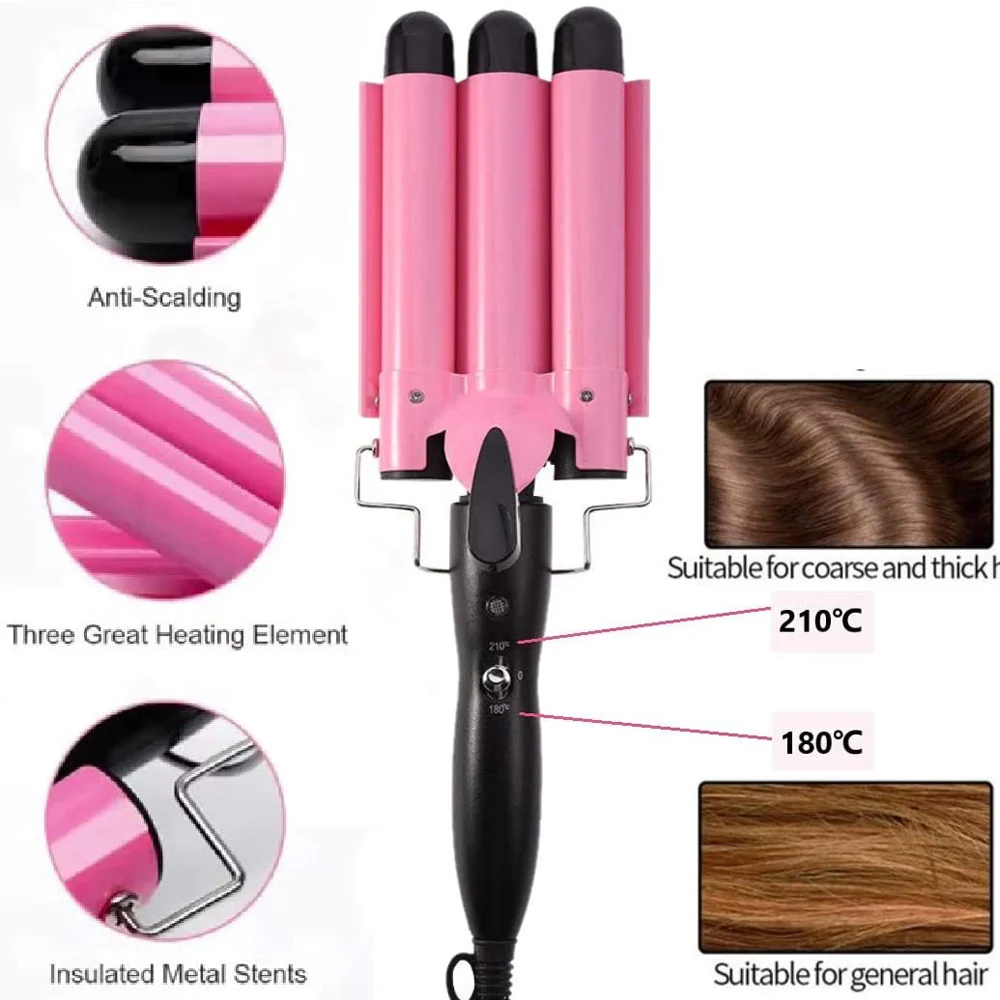 

3 Barrel Hair Curling Iron 25mm 28mm 32mm Ceramic Triple Hair Crimper Waving Stylin Tools Hair Wand Waver Temperature Adjustable