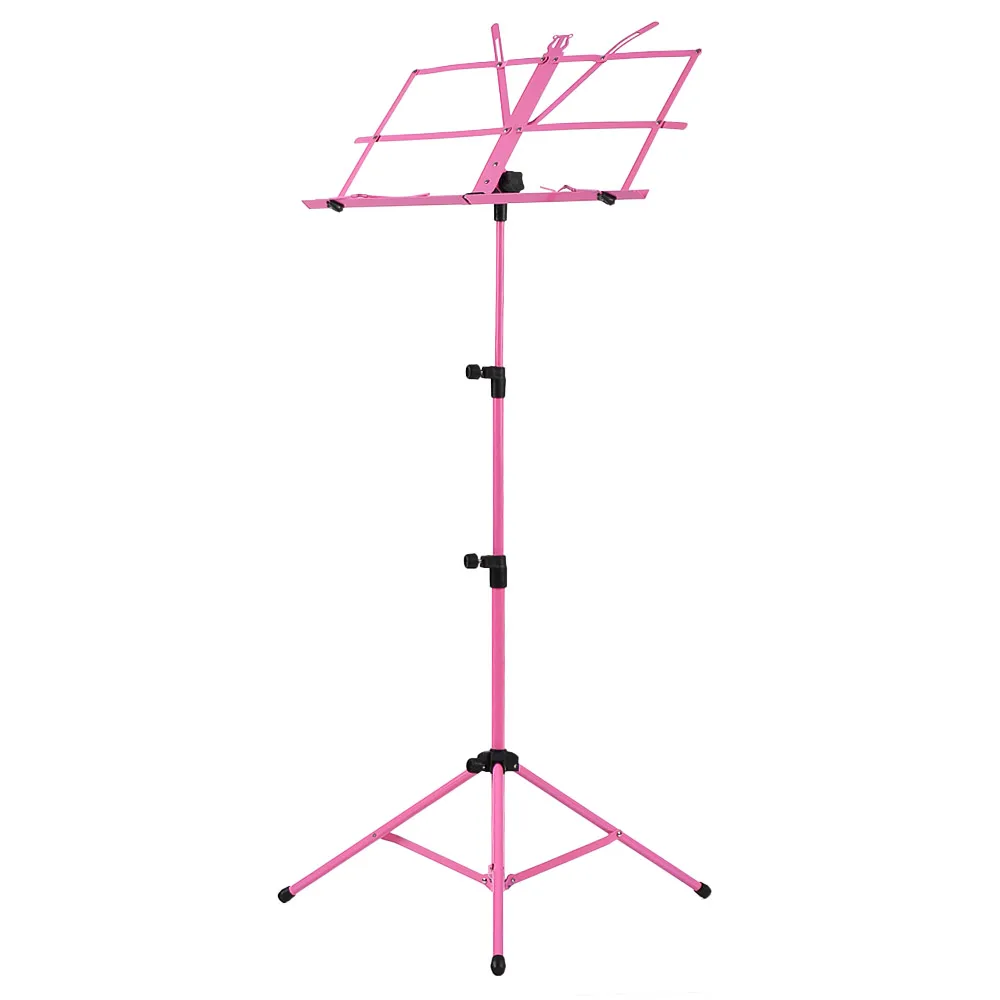 Pink Foldable Sheet Music Tripod Stand Holder Lightweight with Water-resistant Carry Bag for Violin Piano Guitar Instrument - Цвет: Pink
