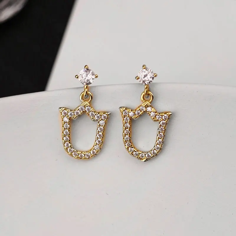 

S925 sterling silver simple temperament sweet diamond rose shape hollow earrings shiny zircon jewelry