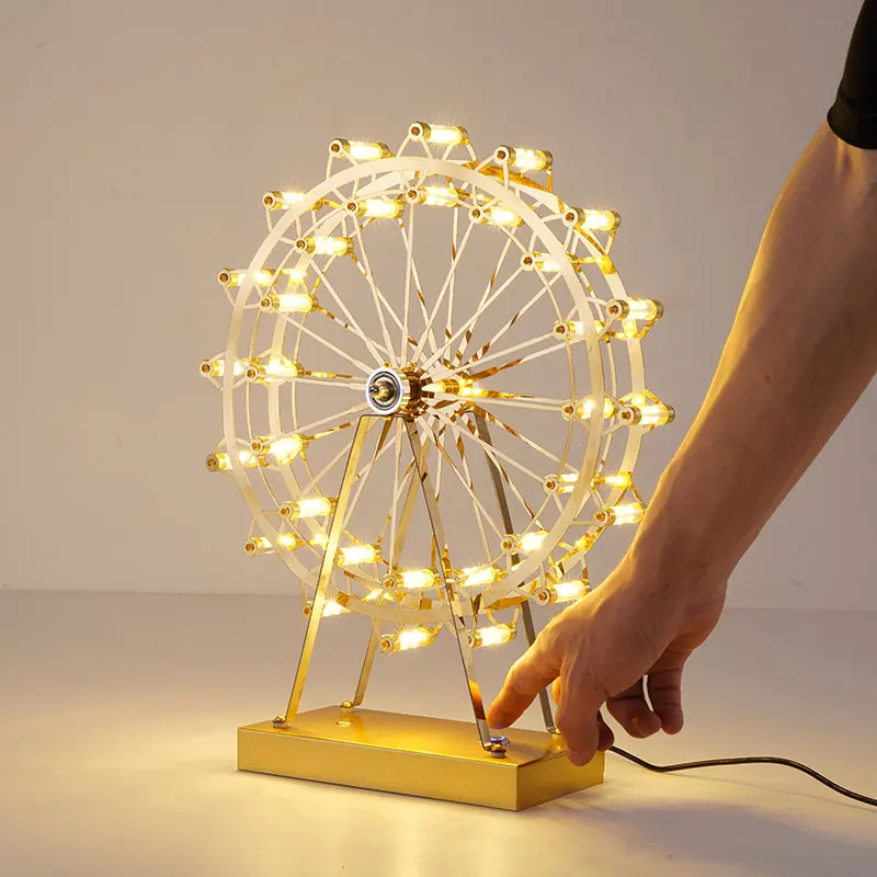 

Firework Spark Ball LED Night Light fixture Gold Stainless Steel Table Lamp Home Lighting Design Christmas Gift Ferris Wheel