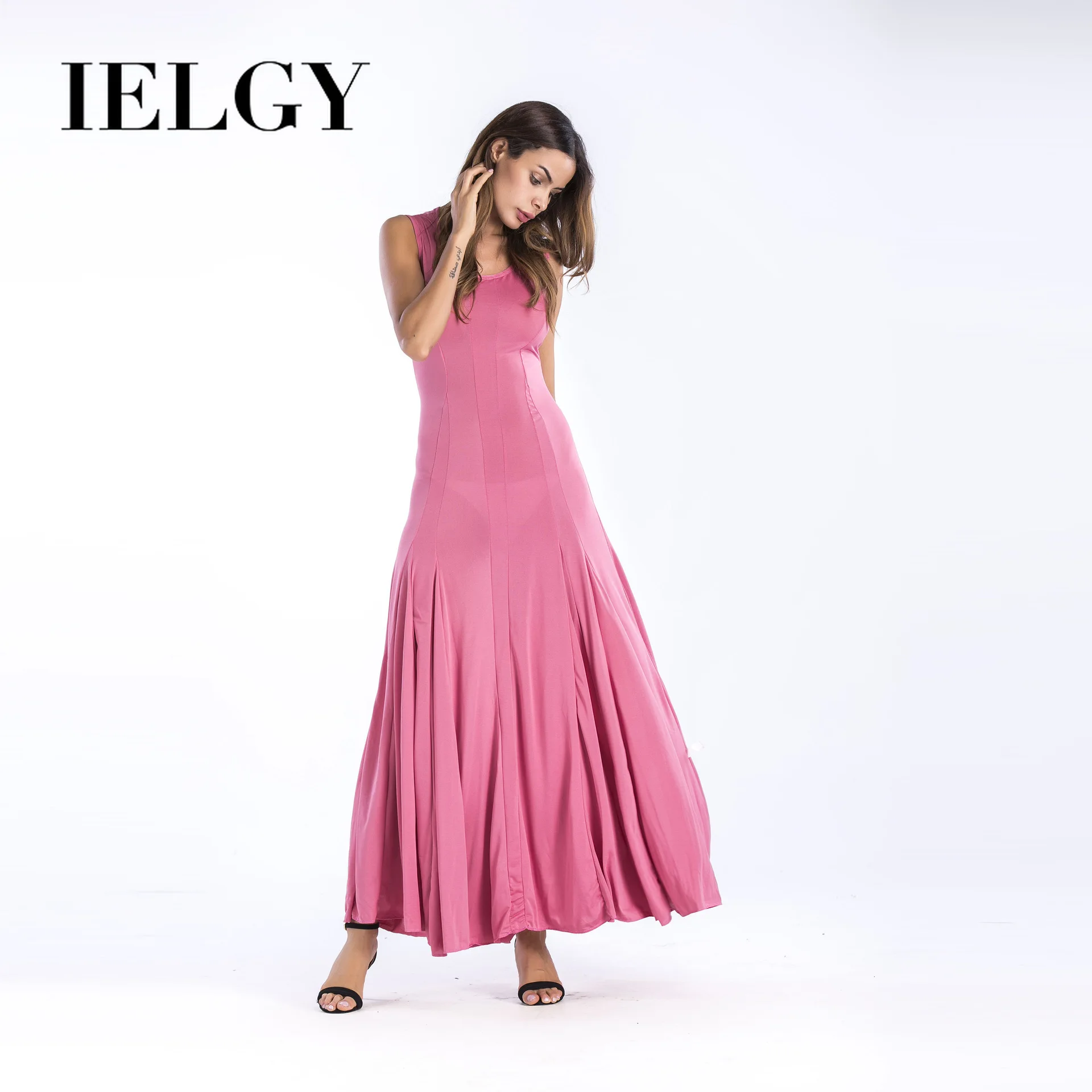 

IELGY New Summer Sleeveless Solid Color Swing Dress