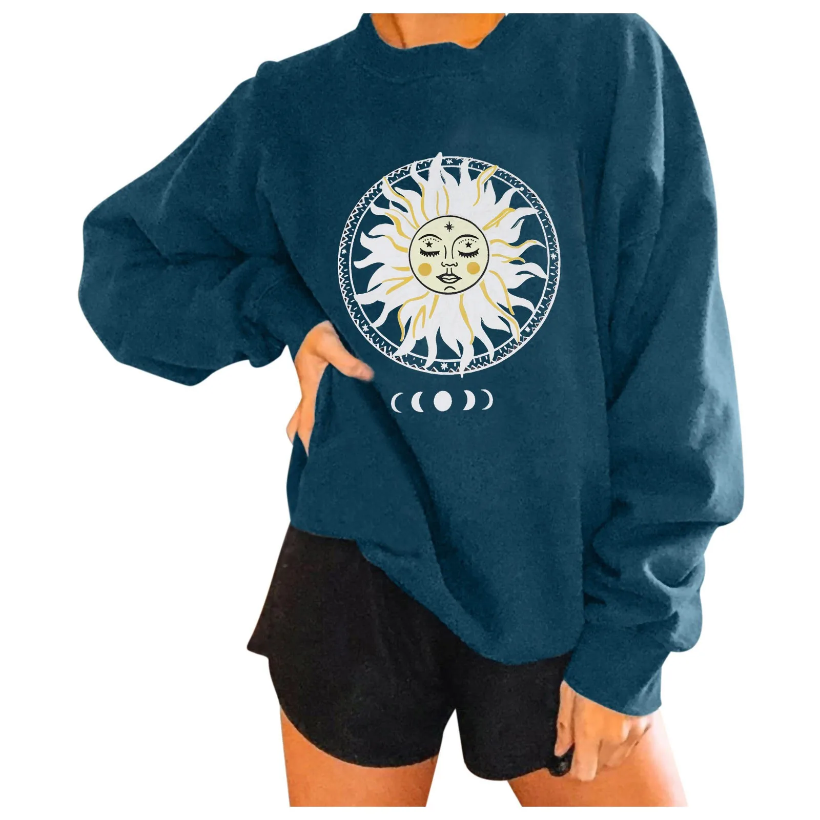 

Sun Print Sweatshirts Women Harajuku Long Sleeve Loose Sweatshirt 2021 Autumn New Casual Fashion Ladies Pullover Top Sudaderas