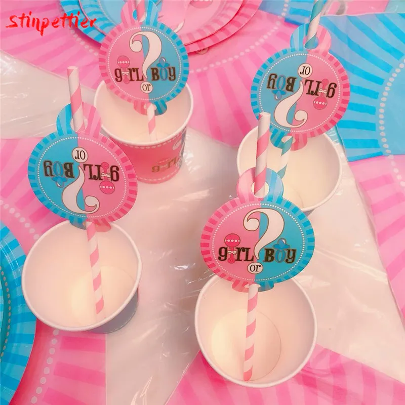 Одноразовая посуда розовый синий мальчик или девочка баннер Соломинки торт