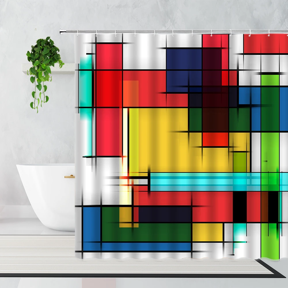 

Color Geometric Shower Curtains Creative Colorful Graphic Pattern Polyester Fabric 3D Print Home Decor Bath Curtain Waterproof