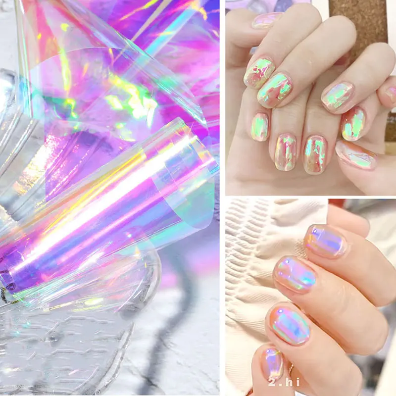 

Aurora Broken Glass Foils Nail Stickers 5 Colors Laser Cellophane Nails Art Decoration Mirror Glitter Decal DIY Transfer Paper