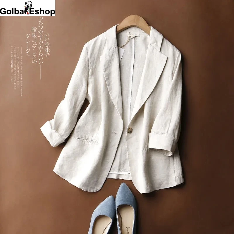 

Large Size 2021 Thin Cotton and Linen Small Suit Jacket Female Spring and Summer New Korean Fashion Simple Loose Casual Suit