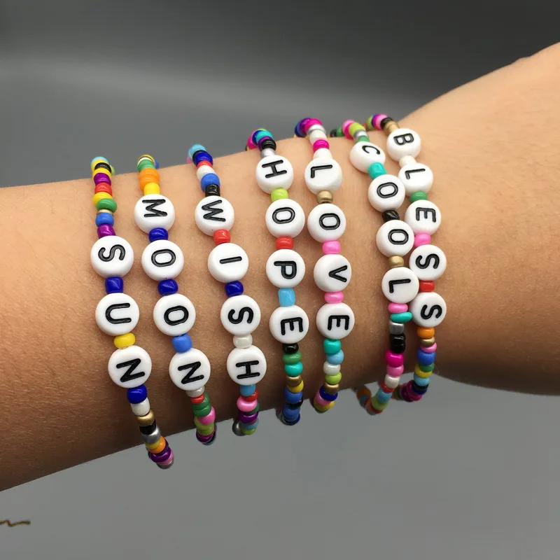 Цветной бисер браслет с изящной надписью эластичный благословит надежду в стиле