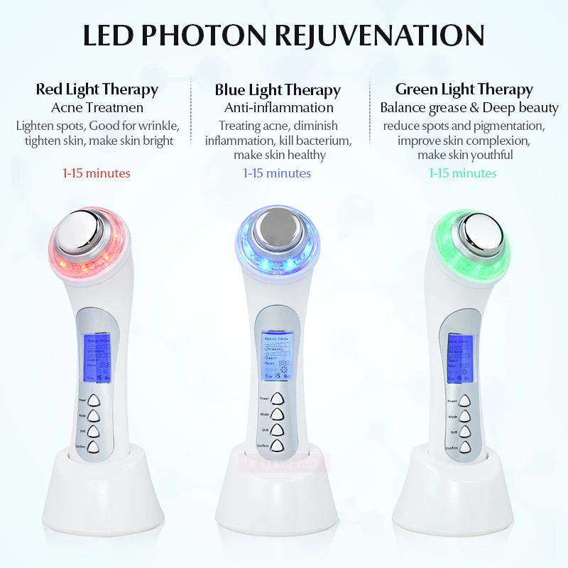 Kopen 5 In 1 Ultrasone Huidverstrakking Thuisgebruik Devices3MHZ Cavitatie Machine Gezicht Photon Therapie Ion Galvanische Vet Brander Massager