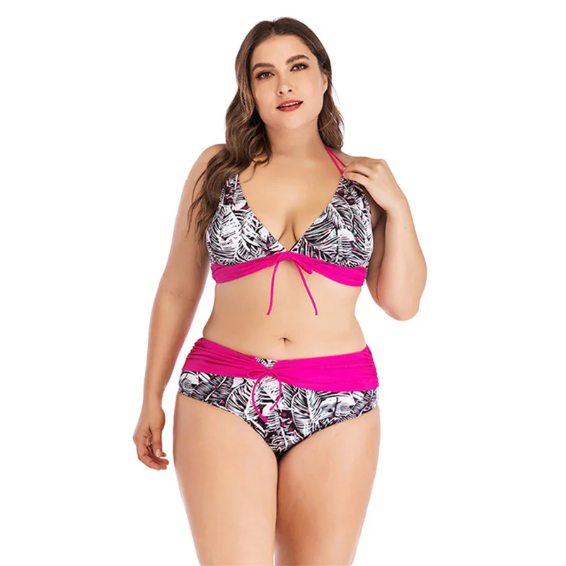 

Plus Size 6XL Bikini Set Large Cup Swimwear Women Retro Halter Neck Cross Swimming Suit High Waist Big Size Swimsuit Biquini