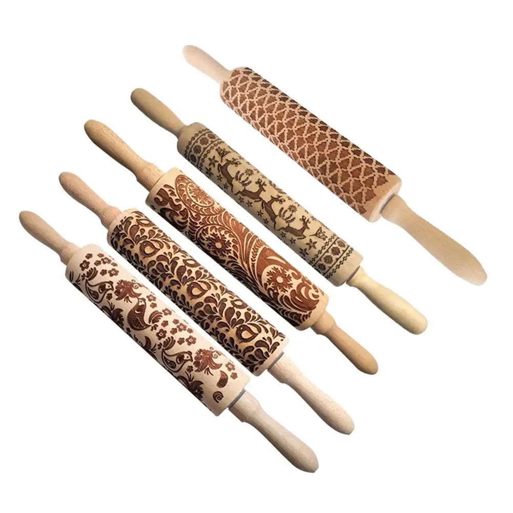 Рождество Дамасская тисненая Скалка морозный Узор Деревянные выпечки печенья