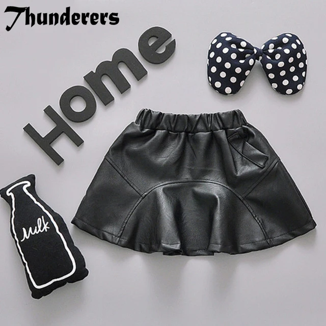 Новая брендовая черная юбка из искусственной кожи для девочек базовая осенне