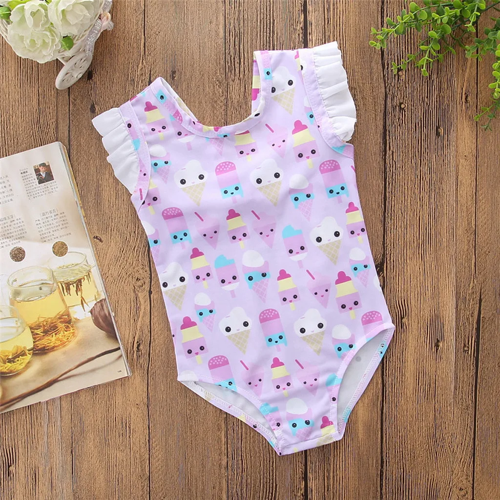 Милый Цельный купальник с цветочным принтом и рюшами Детский бантом для малышей