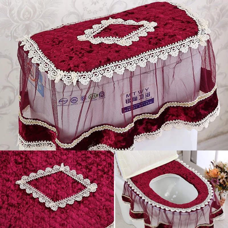 3 pcs velvet lace toilet seat cover set toilets home bathroom decoration water tank covertoilet cover seattoilet seat hot new free global shipping