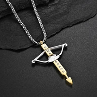 new arrival dropshipping golden cross cupids arrow chain on the neck for men pendant necklaces stainless steel cz cubic stones