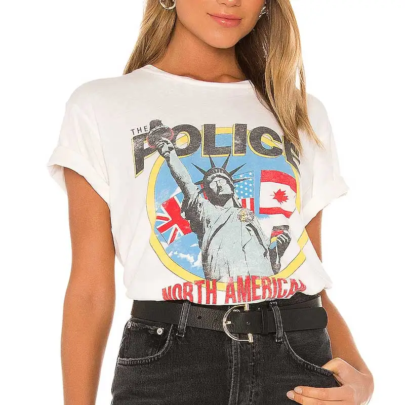 Винтажная вдохновленная графическая футболка the Police 1983 tour, женская футболка с коротким рукавом, белые летние топы с принтом, Повседневная футболка в стиле бохо