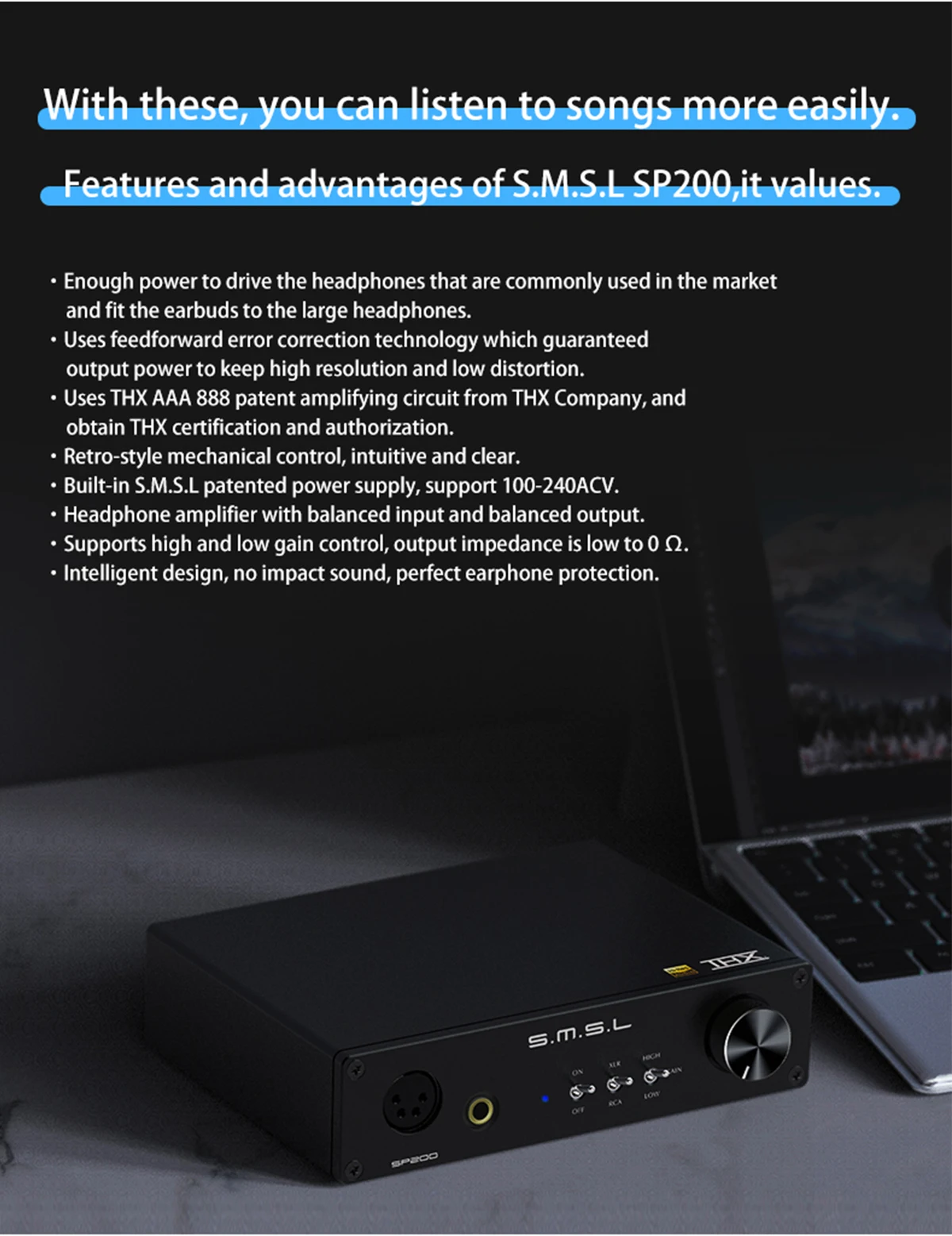 SMSL SP200 THX AAA 888 технология усилитель для наушников OPA564