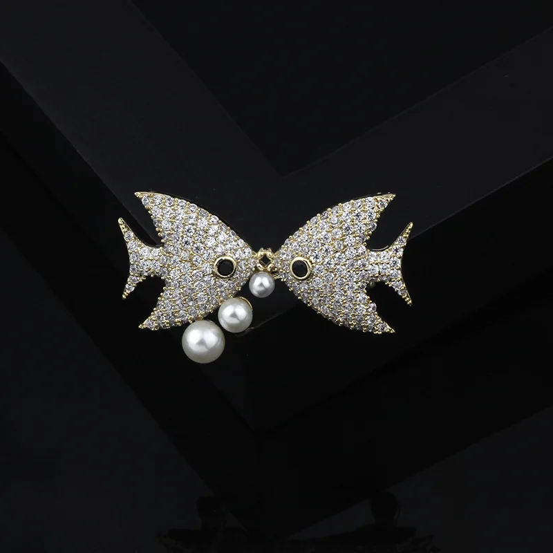 2021 новые модные милые двойные Броши с рыбой жемчугом высококачественные