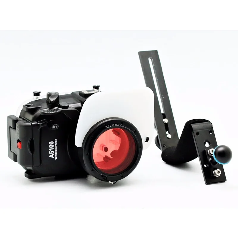 安い 防水水中カメラハウジングソニー A5100 16-50 ミリメートルレンズ + 67 ミリメートル赤フィルター + アルミハンドル/アーム