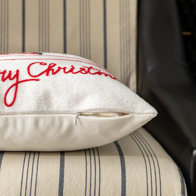 

Christmas Decoration Cushion Cover Christmas Tree Santa Pillow Case Cotton Square Embroidery Pillow Cover 45x45cm 18inch