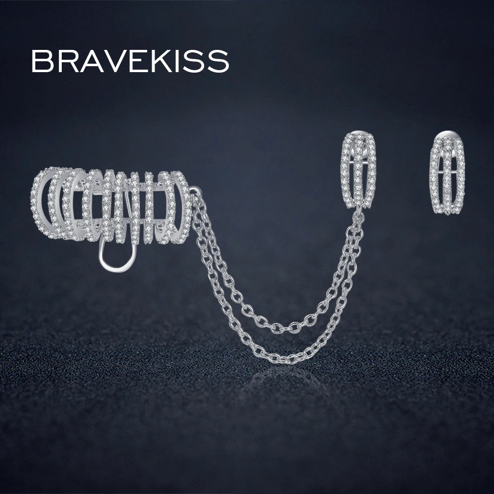 BRAVEKISS, западные серьги с кристаллами, хрящи, каффы, серьги-гвоздики с цепочкой для женщин, букле, pendientes BUE0243