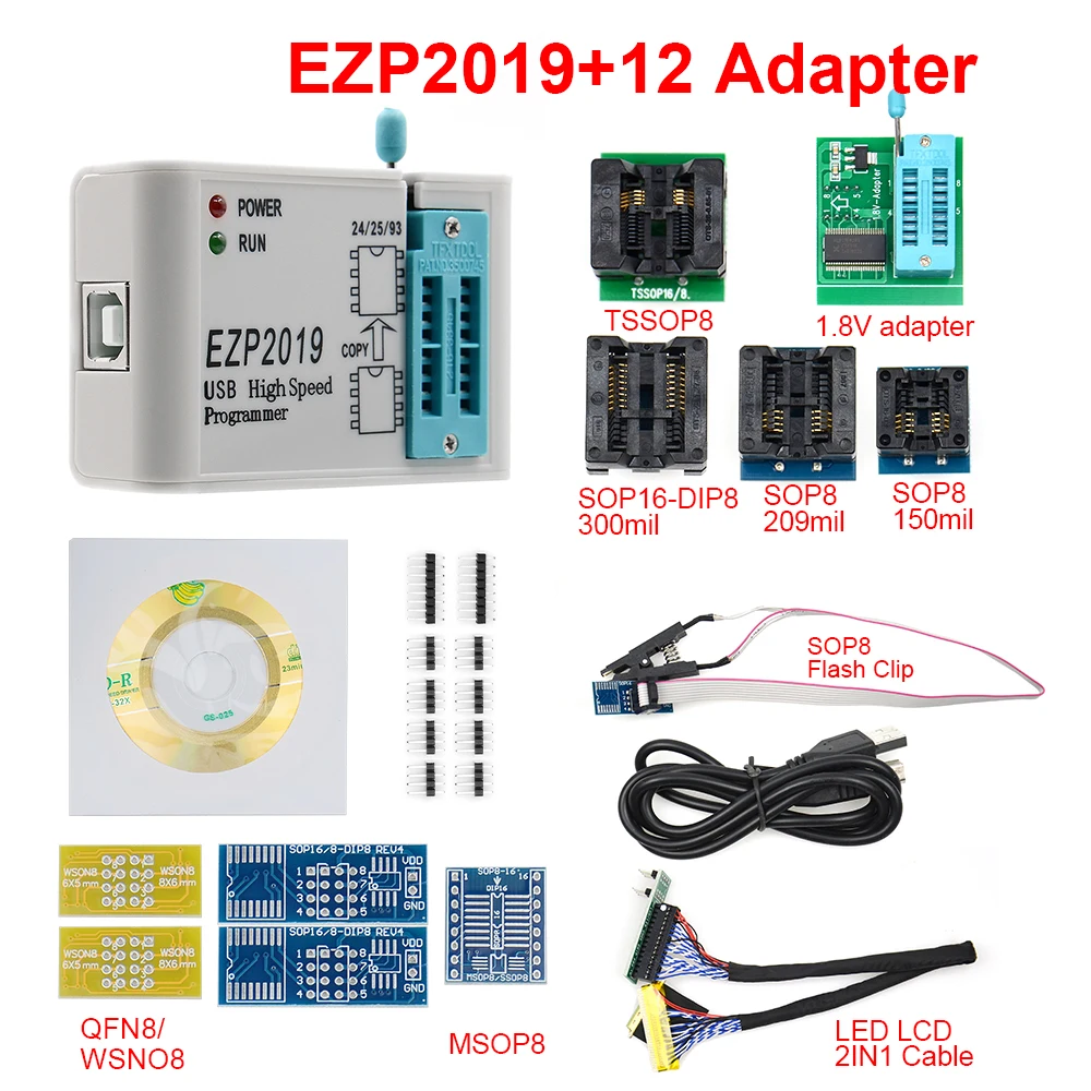 EZP высокоскоростной USB программатор EZP2019 с 12 разъемами Поддержка 24 25 26 93 EEPROM 25 флэш-чип биос поддержка WIN7 и WIN8