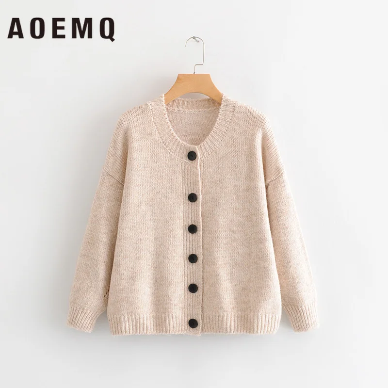 AOEMQ свитера теплые толстые 3 однотонных цветов кардиган с круглым вырезом зимний