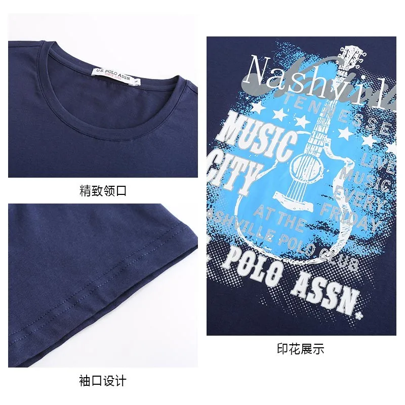 US Polo Assn. Черный белый цвет серо-голубой джемпер Мужская футболка Летний Новый