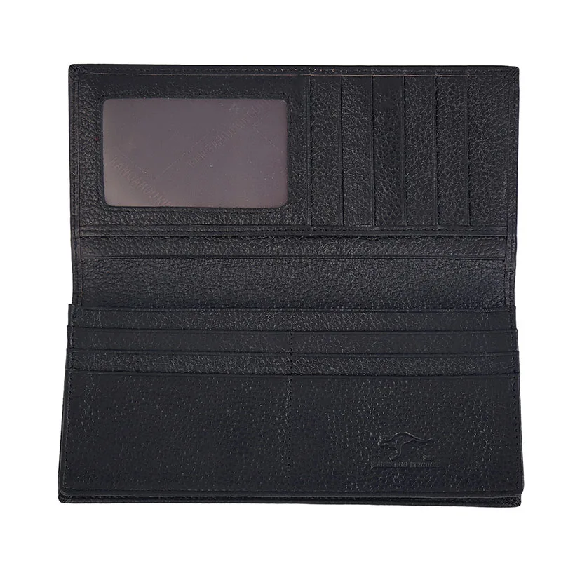 KANGAROO KINGDOM fashion luxury genuine leather men wallets long slim bifold card holder purse wallet