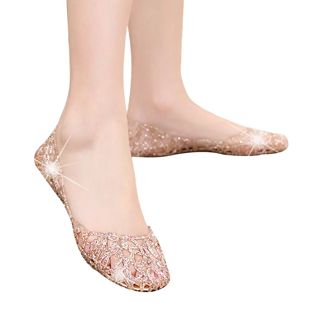 1 пара Женские открытые блестящие сандалии Прозрачная обувь на плоской подошве