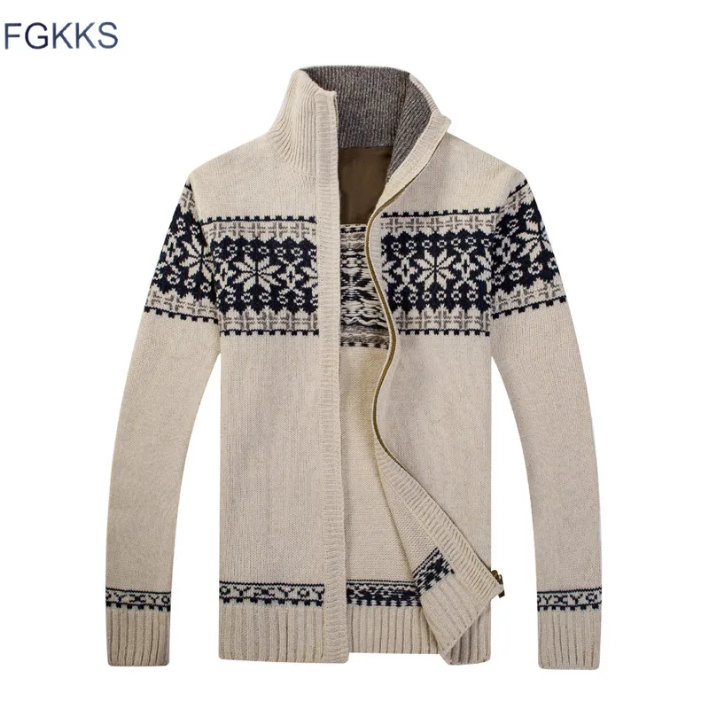 FGKKS Брендовые мужские свитера Осенние новые жаккардовые приталенные с стоячим