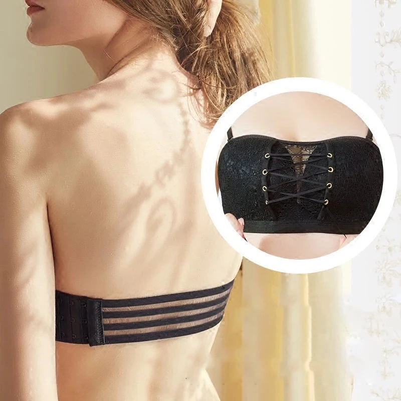 

Women's Fashion push up strapless bra Underwear Deep U Low Brassiere Strapless lace Female bra Gathered High Quality Bra