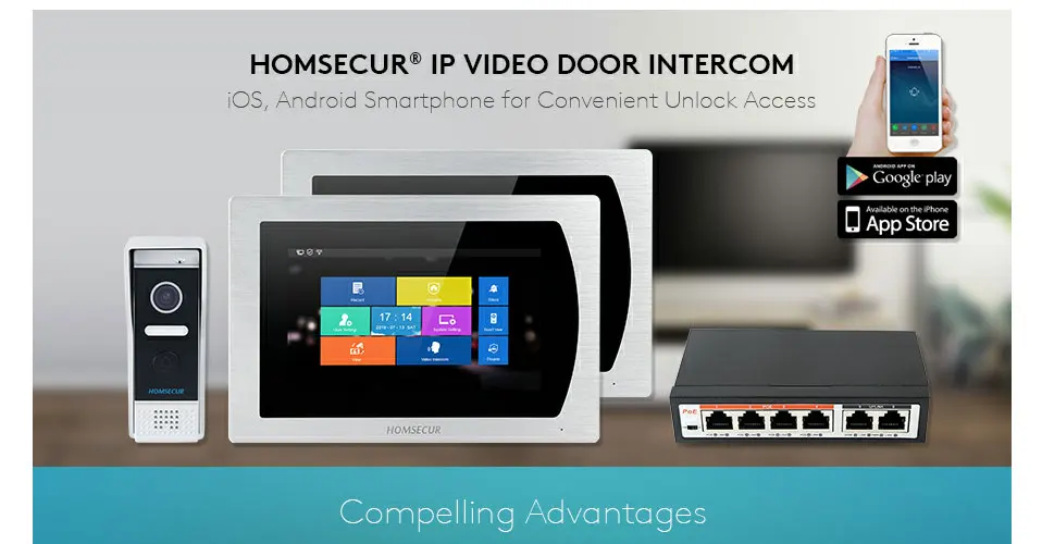 HOMSECUR 7 ''сенсорный экран wifi IP видео домофон видеодомофон дверной звонок квартира Обнаружение движения Android/iOS POE переключатель