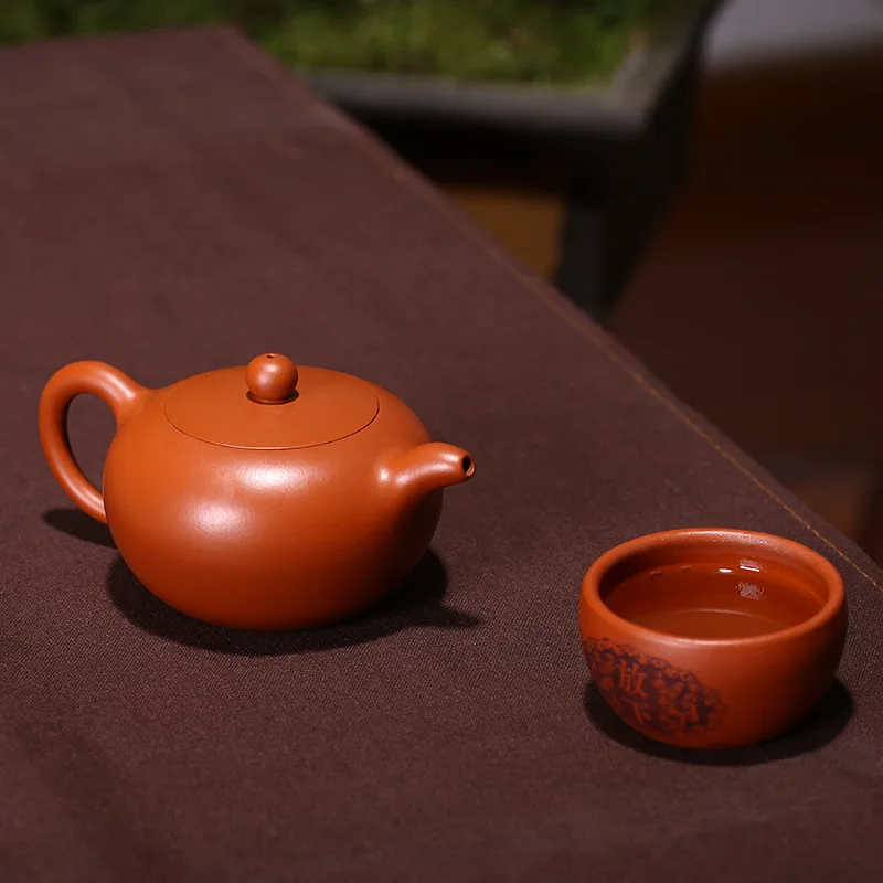 

Zhuni Panhu original mine Yixing tea set hand carved lotus flat ancient Xishi pot ceramic tea bowl set