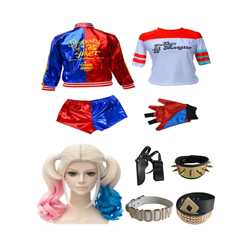 Harley Quinn/карнавальный костюм; коллекция года; Детское пальто Пурима для девочек; Дамская куртка; комплект из шамарры и Бэтмена с перчатками для париков - Цвет: 9pcs