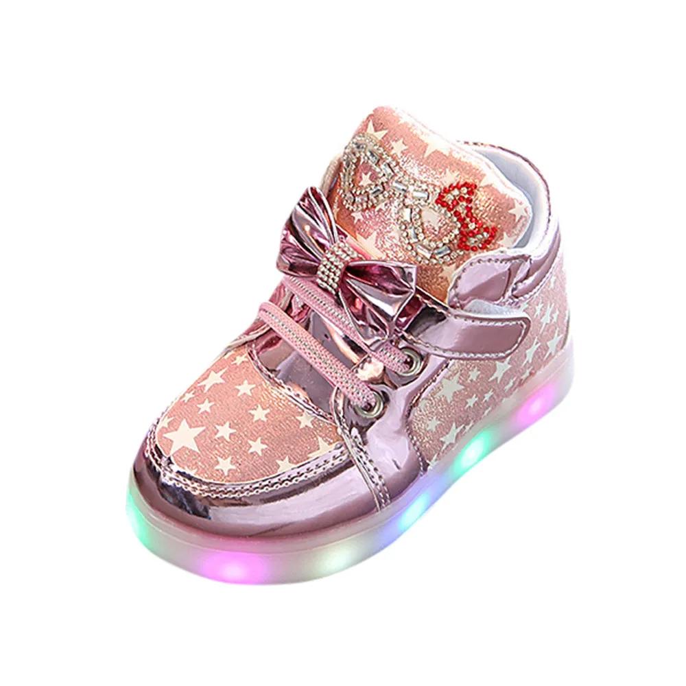 

40# Luminous Toddler Sneakers Kids Star Print Led Light Sports Casual Baby Shoes Bowknot Colorful Light Running Children Shoes